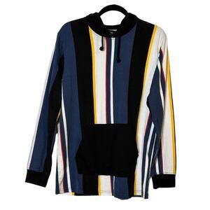 PACSUN blue black white yellow stripes long sleeves hoodie sweatshirt size M
